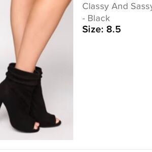 Fashion Nova Black Peep-Toe Heeled Boots
